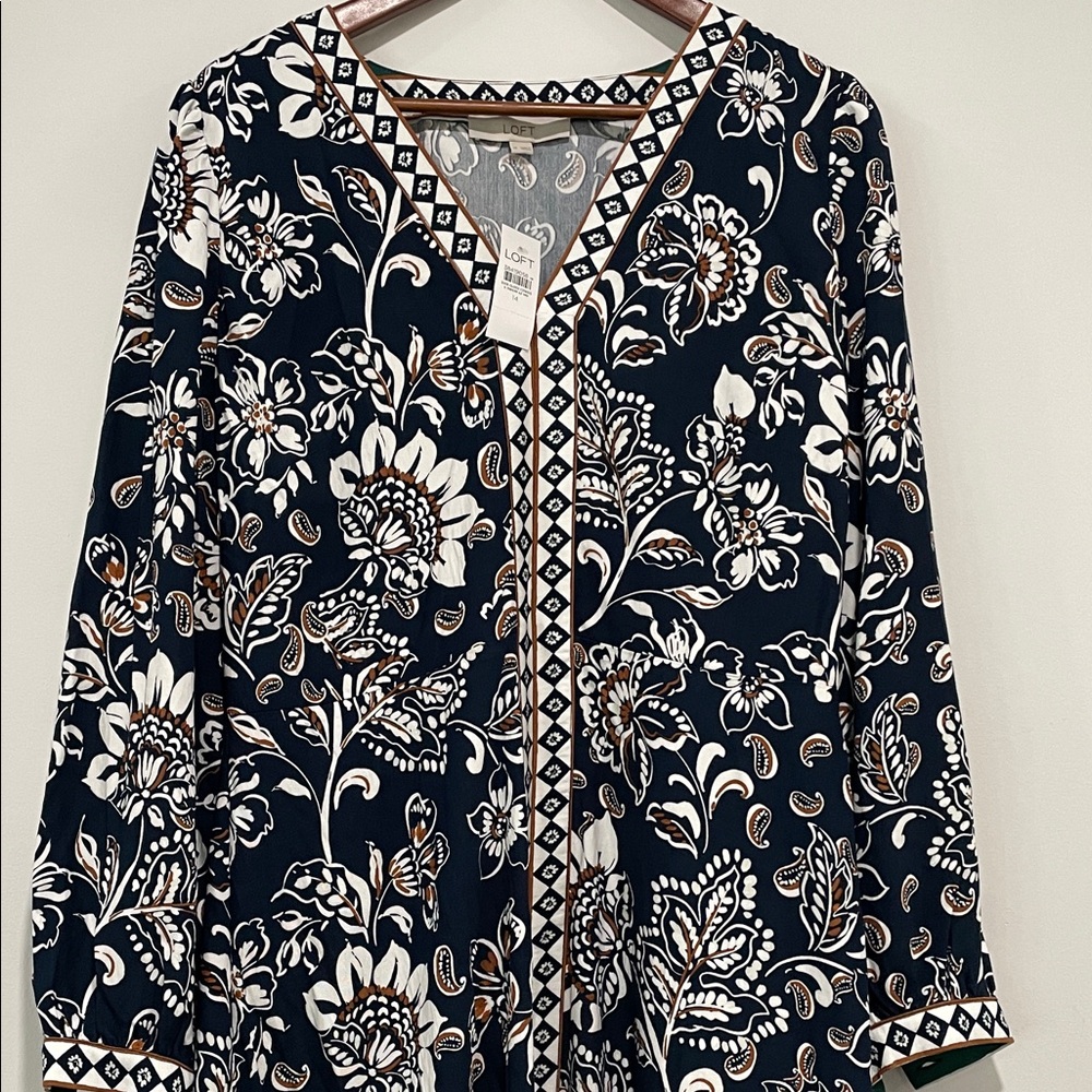 LOFT Navy and White Floral Midi Dress